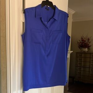 Ann Taylor Blue Notched Collar Blouse